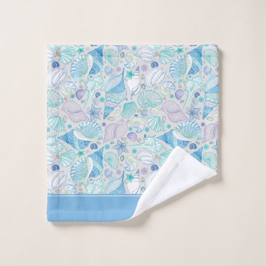 Joli Motif Ocean Seashell avec nom bleu (Gant de toilette)