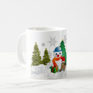 Joli mug à café bonhomme de neige et sapin de Noël