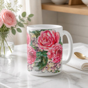Joli Mug Classique 15oz aux Roses Rouges