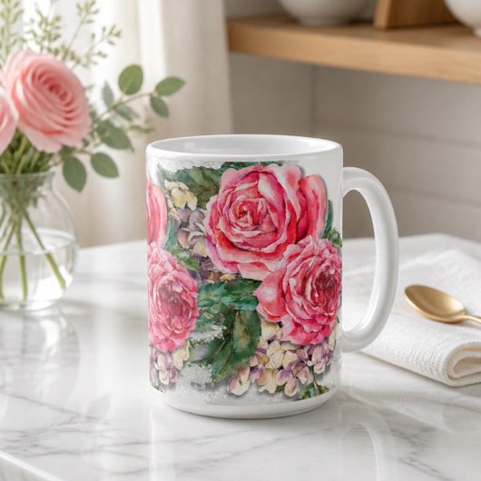 Joli Mug Classique 15oz aux Roses Rouges