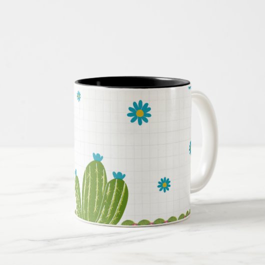 joli mug floral à cactus. (Devant droit)