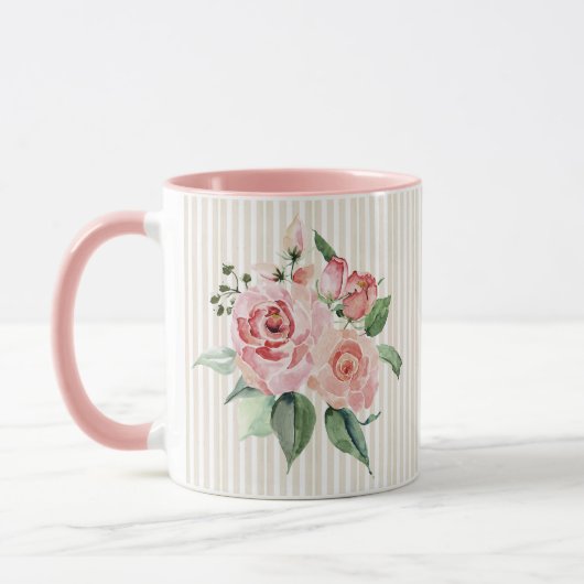 Joli Mug floral à rayures roses (Gauche)
