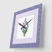 Joli Mur Carré Horloge Violets et Pois (Angle)