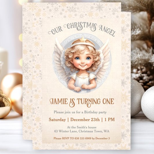 Joli Noël Angel 1er anniversaire Invitation