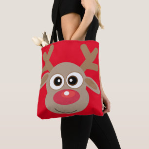 Joli Noël Cartoon Reindeer Sac fourre-tout rouge
