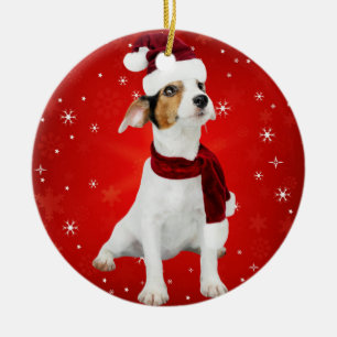 Joli Noël Chiot Rouge et Blanc Ornement