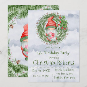 Joli Noël Gnome Anniversaire Invitations