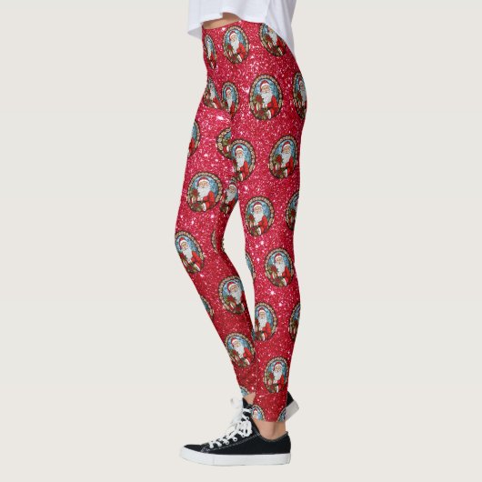 Joli Noël Père Noël Leggings Rouge Graphique (Gauche)