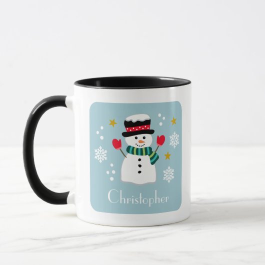 Joli Noël Snowman Nom modifiable Mug Bleu (Gauche)