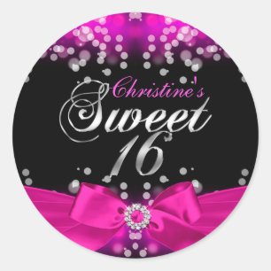 Joli nœud rose et autocollant Sweet 16 pailleté