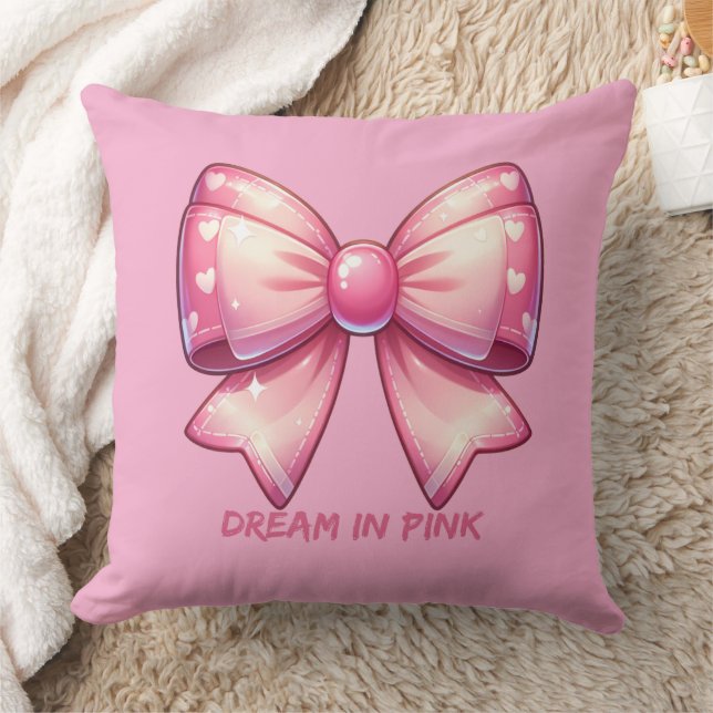 Joli nœud rose - Rêve en rose Coussin de jet (Couverture)