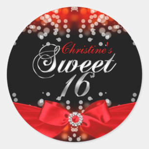 Joli nœud rouge et autocollant Sweet 16 pailleté