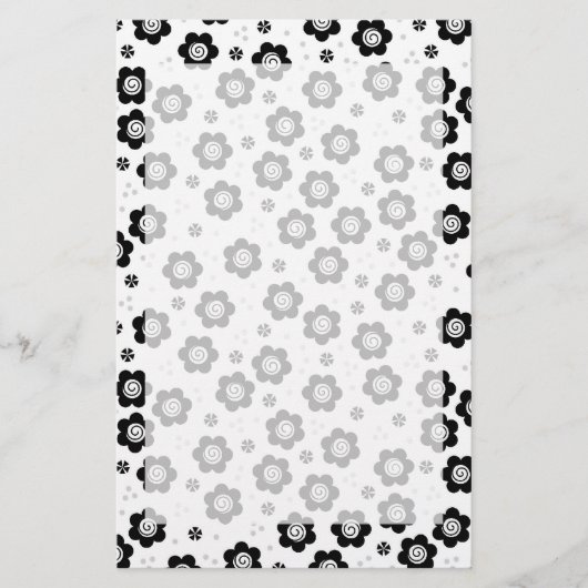 Joli noir fleurs blanches Papeterie (Devant)