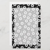 Joli noir fleurs blanches Papeterie (Devant / Derrière)