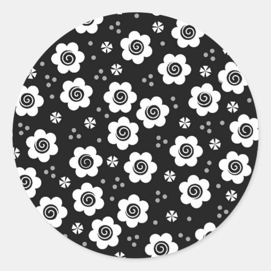 Joli noir fleurs blanches Sticker (Devant)