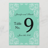 Joli numéro de table de mariage aqua à dentelle (Dos)