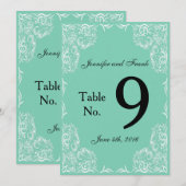 Joli numéro de table de mariage aqua à dentelle (Devant / Derrière)