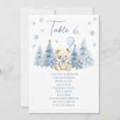 Joli numéro de table Ourson d'hiver bleu pour bébé (Devant)