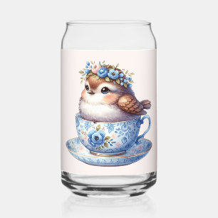 Joli Oiseau dans une Tasse à Thé Florale Art Cotta