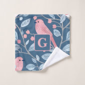 Joli oiseau rose bleu gris personnalisé monogramme (Gant de toilette)