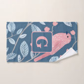 Joli oiseau rose bleu gris personnalisé monogramme (Serviette à main)