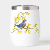 Joli Oiseau rouge bleu sur Branche Fleurs jaunes (Arrière)