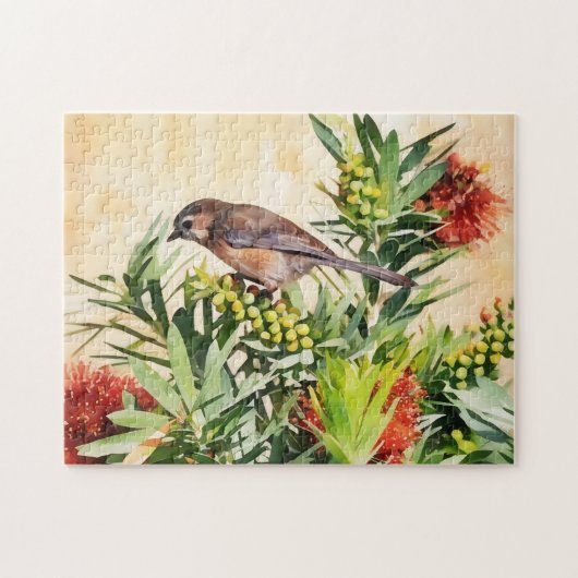 Joli oiseau sur Flower Bush Nature Art Puzzle (Horizontal)