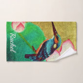 Joli Oiseau Vert & Fleur (Serviette à main)