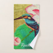 Joli Oiseau Vert & Fleur (Serviette à main)