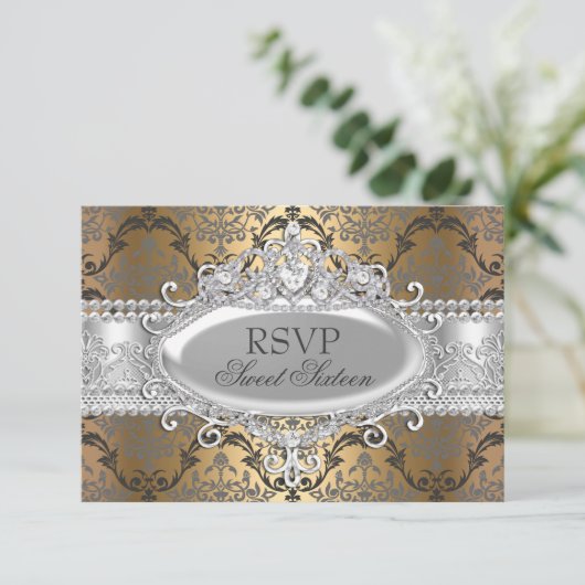 Joli or et argent Damask Sweet 16 RSVP (Debout devant)