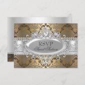 Joli or et argent Damask Sweet 16 RSVP (Devant / Derrière)