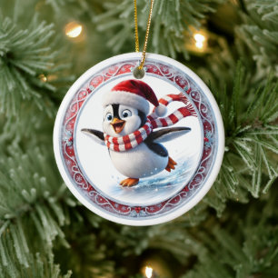 Joli ornement de Noël de pingouin de patinage sur