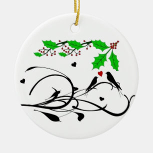 JOLI ORNEMENT EN CÉRAMIQUE DE NOËL "OISEAUX AMOURE