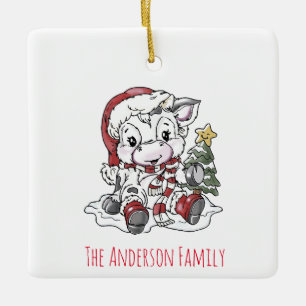 Joli ornement en céramique de vache de Noël