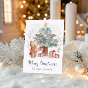 Joli ours avec carte de Noël à aquarelle pour la f
