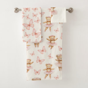 Joli ours ballerine rose et papillons