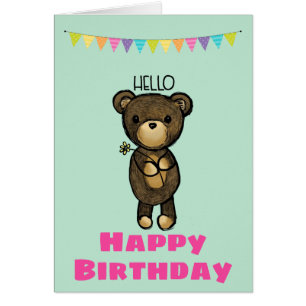 Joli Ours Brown avec Fleur Jaune Joyeux Anniversai