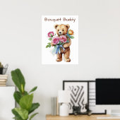 Joli ours en peluche avec affiche de bouquet de fl (Bureau à domicile)