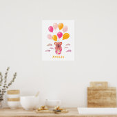 Joli Ours en Peluche Ballons Roses Affiche avec le (Cuisine)