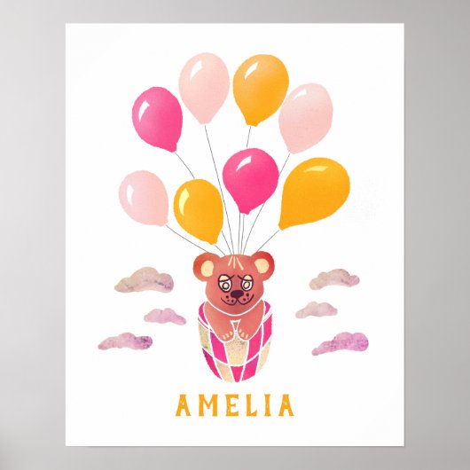Joli Ours en Peluche Ballons Roses Affiche avec le (Devant)
