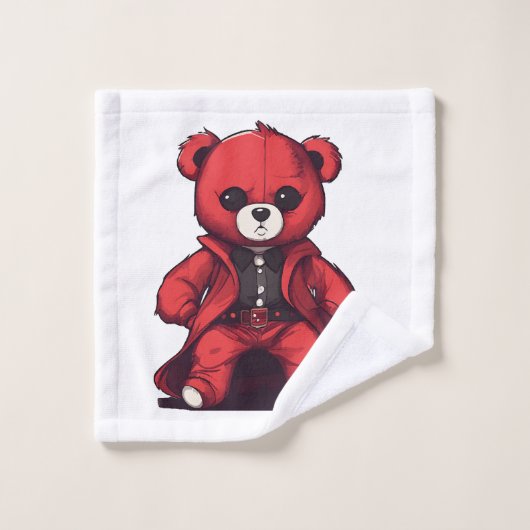 Joli ours en peluche rouge garçon (Gant de toilette)