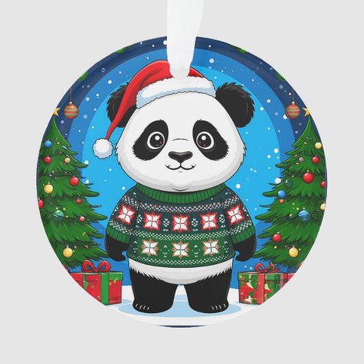 Joli panda en pull de Noël portant un chapeau de P (devant)