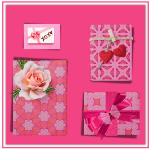 Joli papier à envelopper rose Plat Feuille Set de