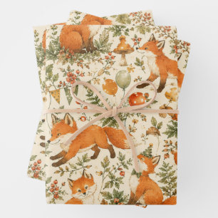 Joli papier cadeau d'anniversaire renard de la for