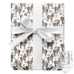 Joli papier cadeau de Noël à motif d'âne en blanc