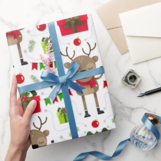Joli papier cadeau de Noël avec cerfs dansants