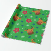 Joli papier cadeau de Noël avec renne et flocon de (Déroulé)