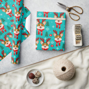 Joli papier cadeau de Noël Cerf corgi