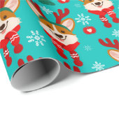 Joli papier cadeau de Noël Cerf corgi (Coin rond)