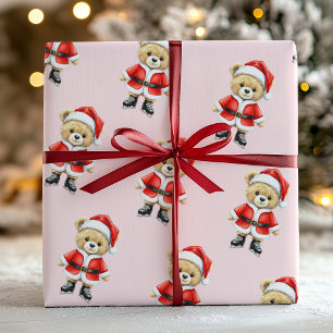 Joli papier cadeau de Noël rose du Père Noël